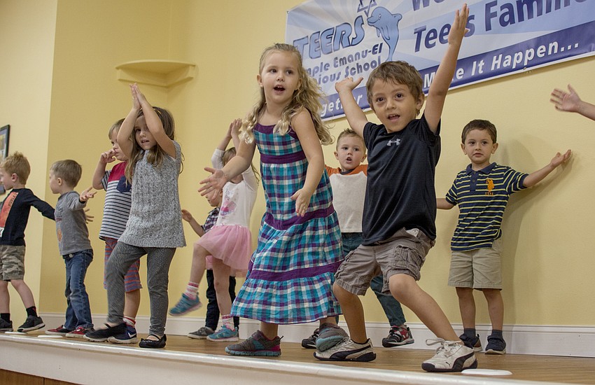 Temple Emanu-El preschool students perform during the school's Thanksgiving pageant.