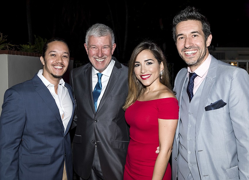 Justin Gregory Lopez (who will play Che) with Michael Edwards, Ana Isabelle (who will play Evita) and 