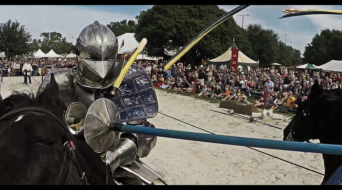 A closeup of Samson Miller during a joust. Photo courtesy the Knights of Valour.