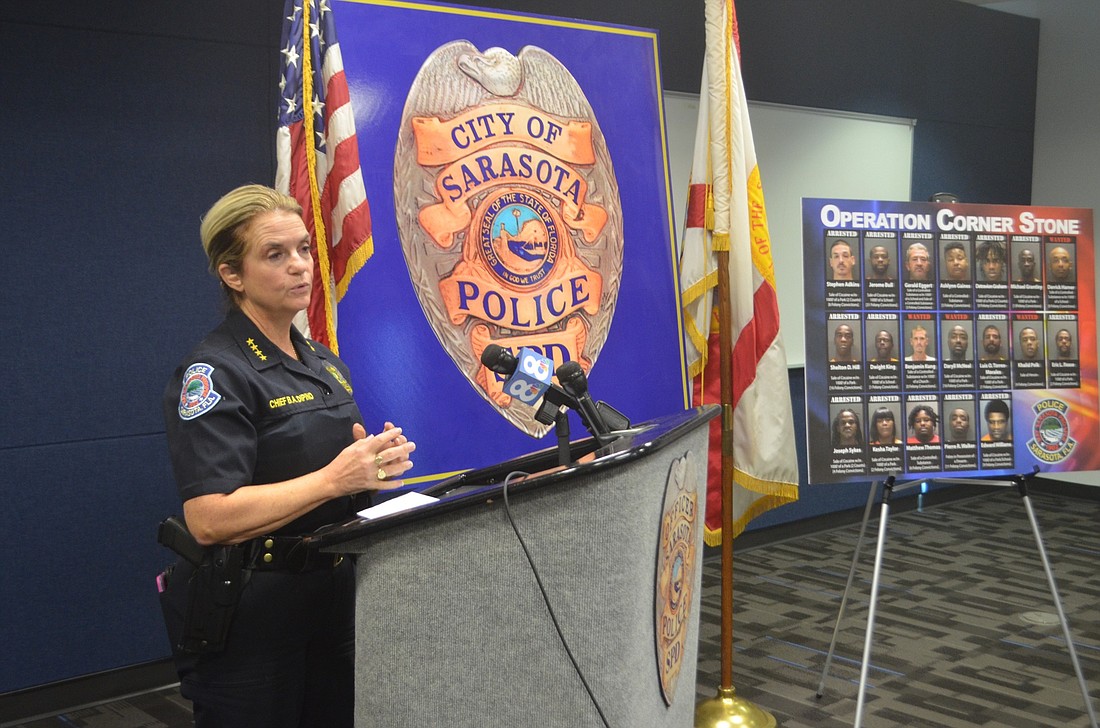 SPD Chief Bernadette DiPino speaks at a press conference announcing Operation Corner Stone Nov. 8.