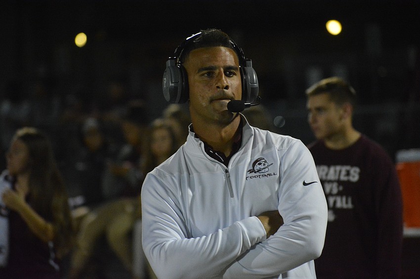 Braden River coach Curt Bradley waits for the game to get underway.