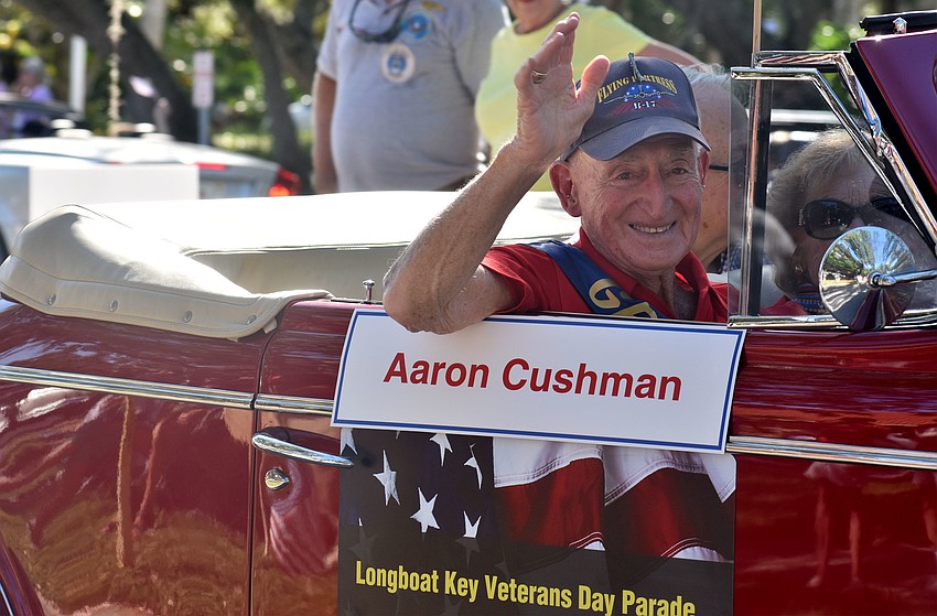 Parade Grand Marshal Aaron Cushman, who served in the Army Air Corps during World War II and the Korean War.