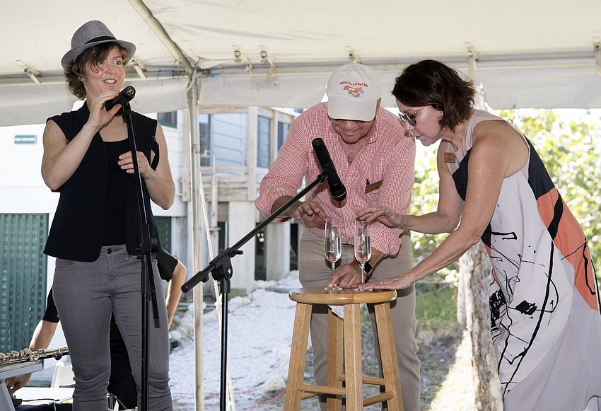 Flutist Claire Chase performs, aided by Bruce Rodgers and Patricia Caswell on the squeaking glass.