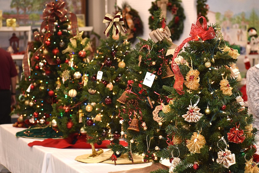 Christmas trees with handmade ornaments were on sale during the Christmas Bazaar.