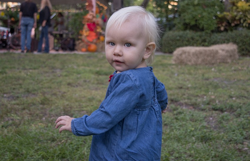 Casey Navarro plays in the park during the neighborhood's regular Tunes in the Park event.