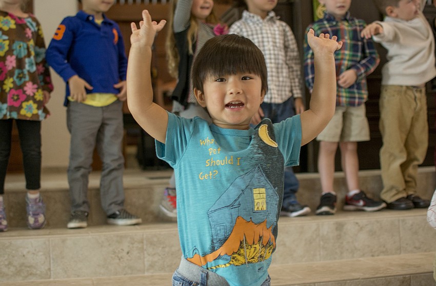 Elliot Frantz performs during First Presbyterian Preschool's Thanksgiving pageant.