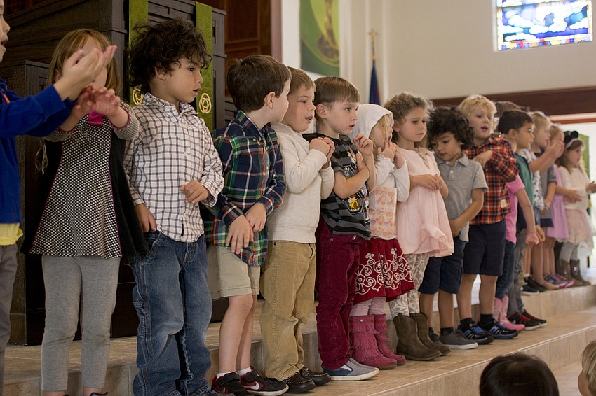 Students performed Thanksgiving-themed songs for First Presbyterian Preschool parents during the school's Thanksgiving pageant.