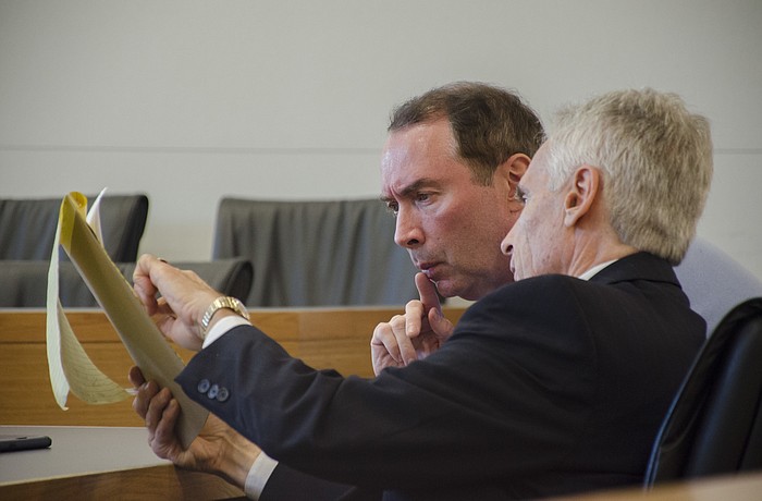 Wyatt Natt (left) consults with his attorney, Michael Gelety