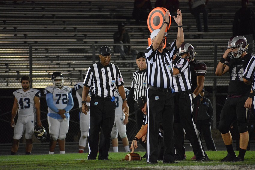 The officials signal Dr. Phillips short of a first down on a first-half third down play.