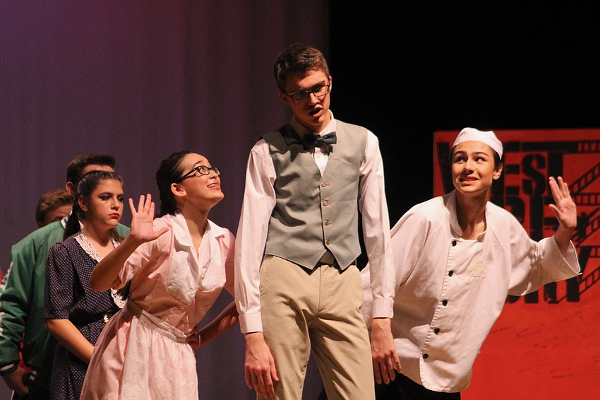 Lakewood Ranch High School theatre students Gabby Macogay, Spencer Waid and Alex Kraus practice 
