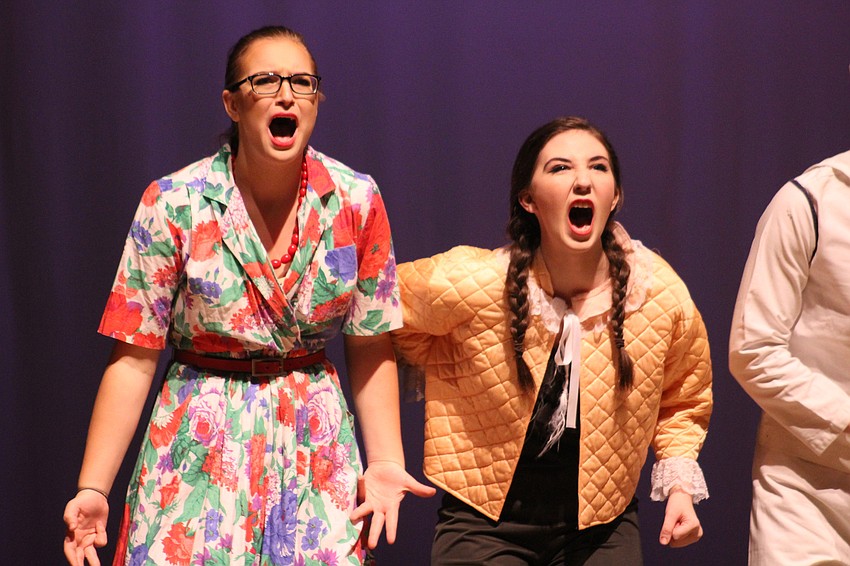 Lakewood Ranch High School's Ayssa Bradford and Savanna Katter get into character during dress rehearsal for 