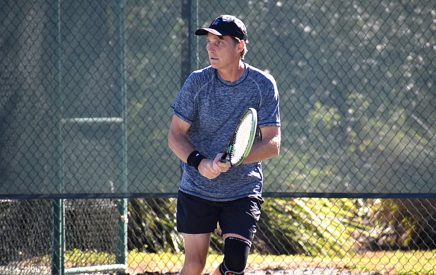 John Mehorner gets ready to receive a serve during the Senior Clay Courts Super Category II Tournament.