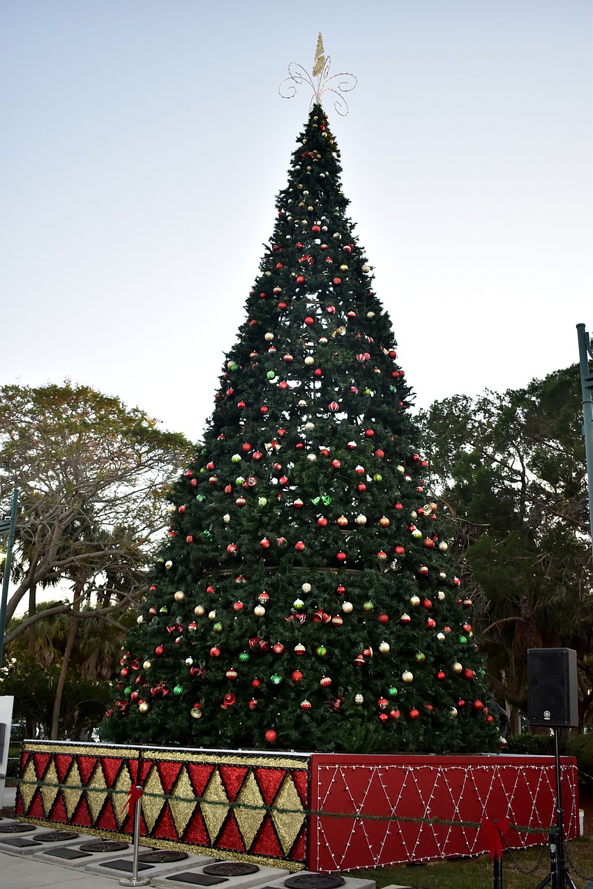 The St. Armands Circle Christmas tree is 55 feet tall and is adorned with 650 ornaments.