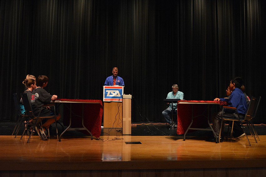 Doug Wagner, executive director of Adult, Career and Technical Education for Manatee County and Manatee Technical College, leads the  technology bowl.