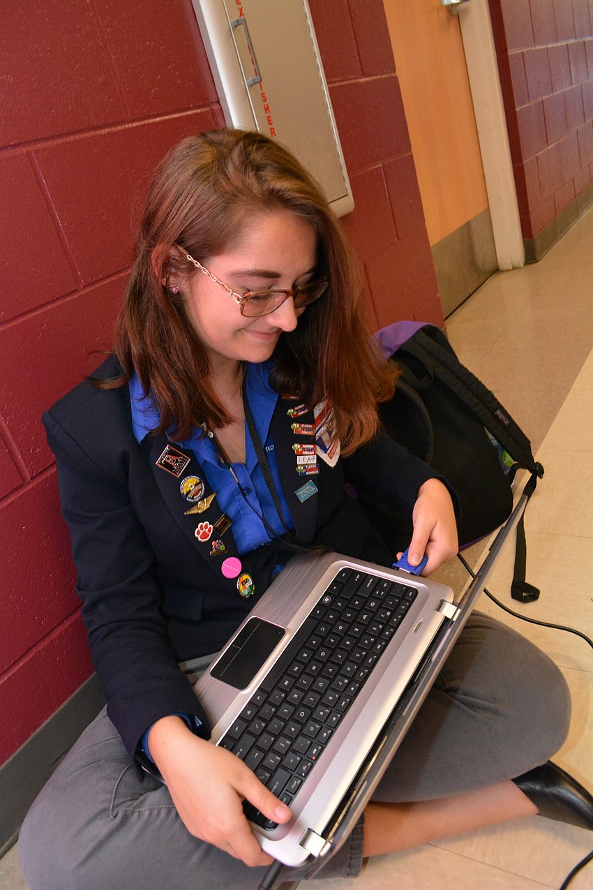 North Port High School's Brie Larson prepares for the prepared presentation category.