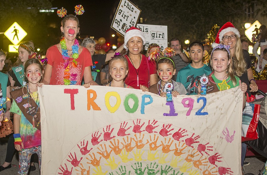 Girl Scout troop 192 marches in the downtown Sarasota holiday parade.