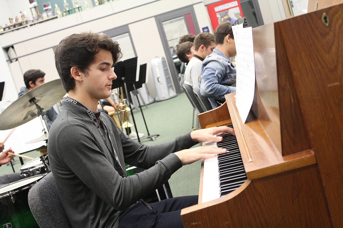 Lakewood Ranch High School senior Carlos Moreno practices his solo he will perform Dec. 9 at the Young Lions Jazz Master Sessions at Ruth Eckerd Hall in Clearwater.