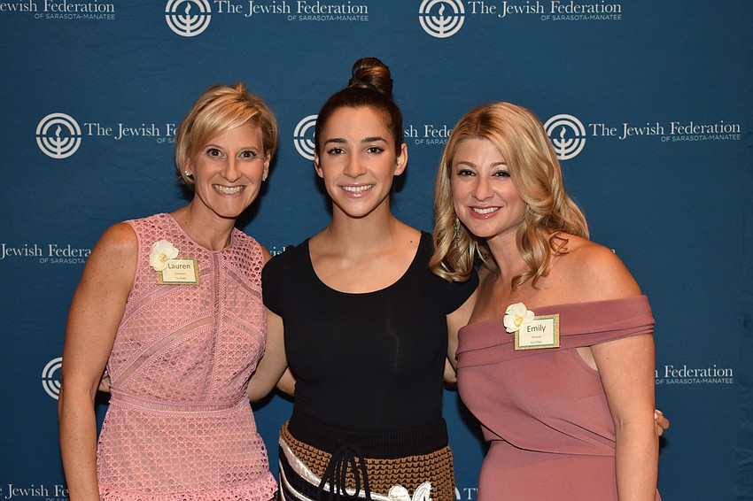 Co-Chairwoman Lauren Fineman, speaker Aly Raisman and Co-Chairwoman Emily Stroud