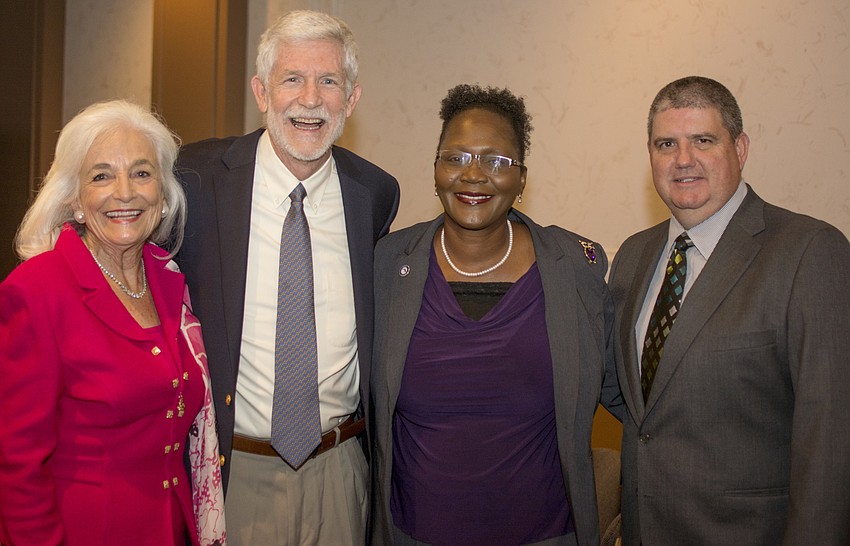 Event chairs Embracing Our Differences board member Graci McGillicuddy, Board Chairman Dennis McGillicuddy, event speaker Booker High School principal and Florida Principal of the Year Rachel Shelley and Superintendent Todd Bowden