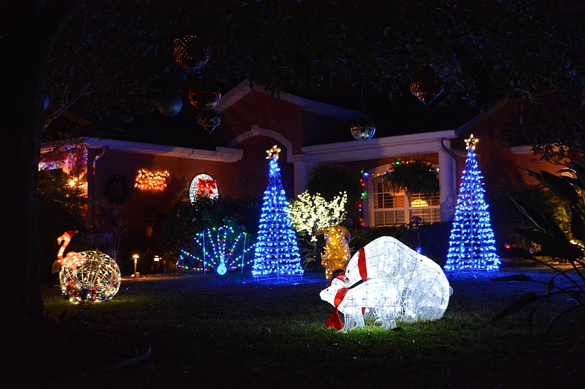 515 Hunter Lane in Greenfield Plantation offers a magical animal-centric scene featuring a flamingo, polar bears and geese among other holiday decor. (Photo by Pam Eubanks).