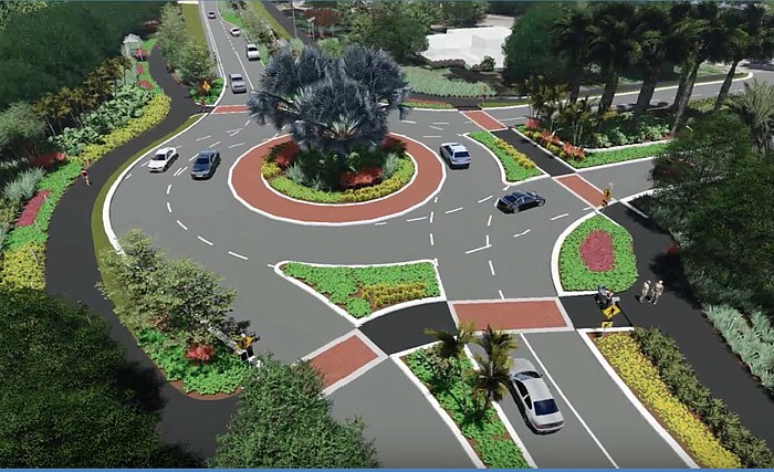 Traffic circles, like this one envisioned in a rendering on Gulf of Mexico Drive, are among the possible solutions to mitigate traffic.