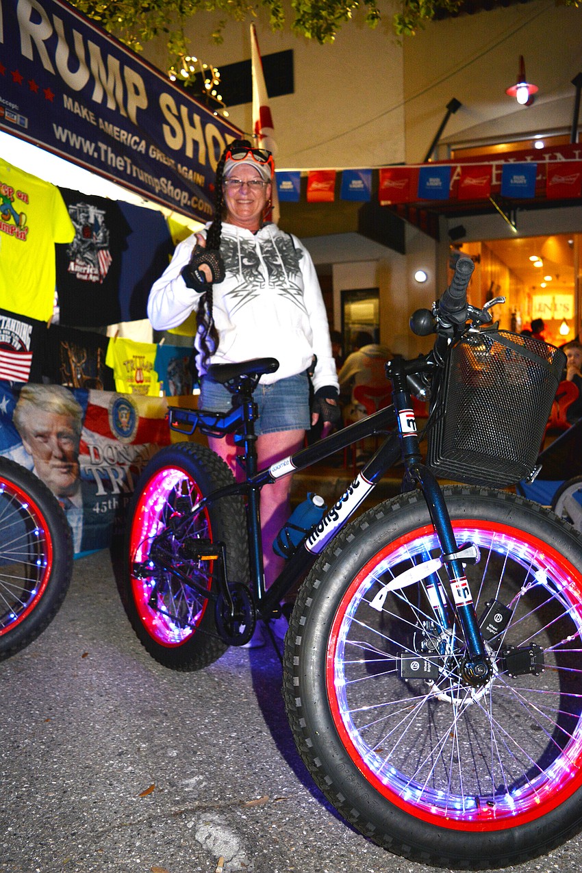 Ruth Becker shows off her festive bike.
