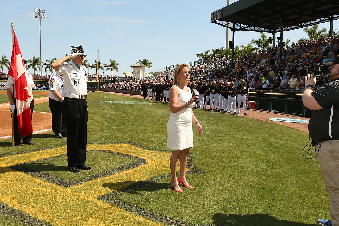 Jessica Cary sings the National Anthem on March 10, 2017 at LECOM Park.