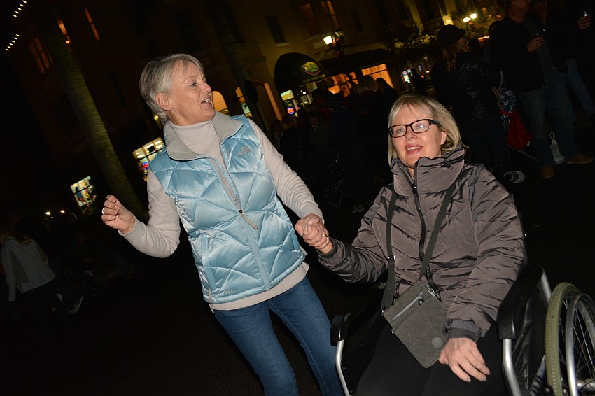 Tara Preserve's Lynda Moran dances alongside her friend Michelle O'Brien, who is visiting from Ireland.