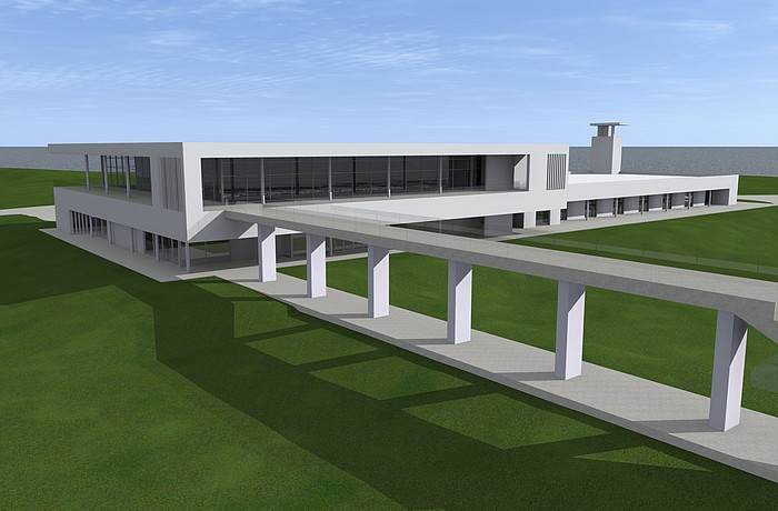 This conceptual rendering shows the future boathouse looking northeast. Courtesy image.