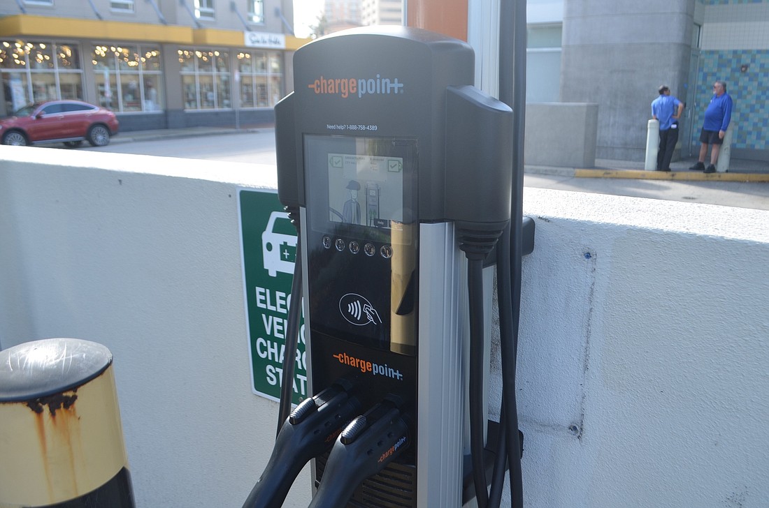 Two ports are available at the charging unit located in the Sarasota City Hall parking lot.