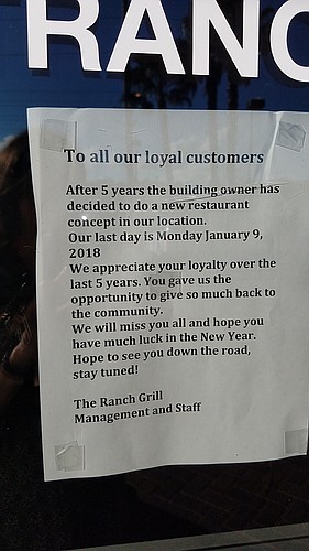 This note was left on the Ranch Grill&#39;s front door on Tuesday.
