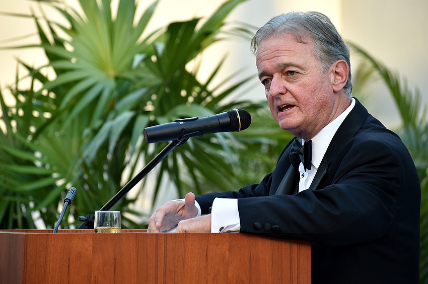 President and CEO of Plymouth Harbor Harry Hobson welcomes guests to the ribbon cutting.