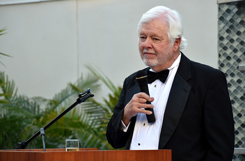 Immediate Past Chairman of Plymouth Harbor Duncan Finlay addresses the crowd at the ribbon cutting.