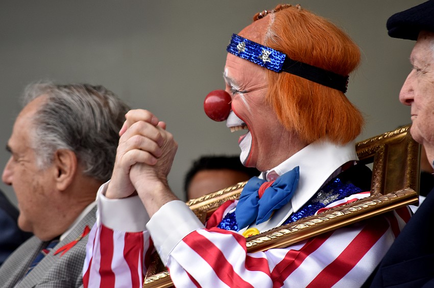 Chuck “Chucko” Sidlow laughs during the induction ceremony.