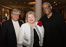 Hermitage Artist Retreat Executive Director Bruce Rodgers, Chairwoman Debbi Benedict and Bill T. Jones, speaker