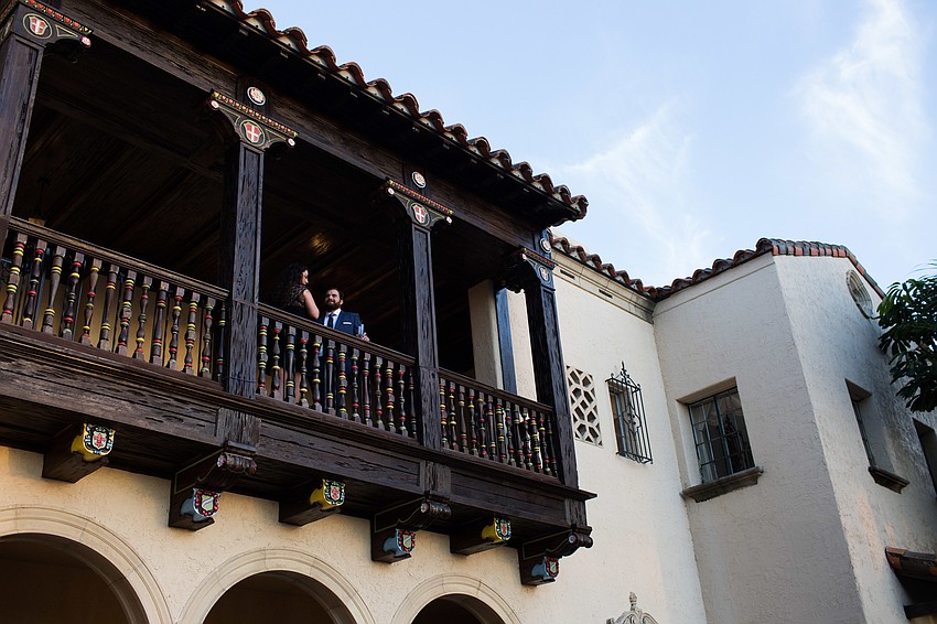 Opera singers Lara Michole Tillotson and Jared Guest enjoy the view from Powel Crosley Estate's balcony.