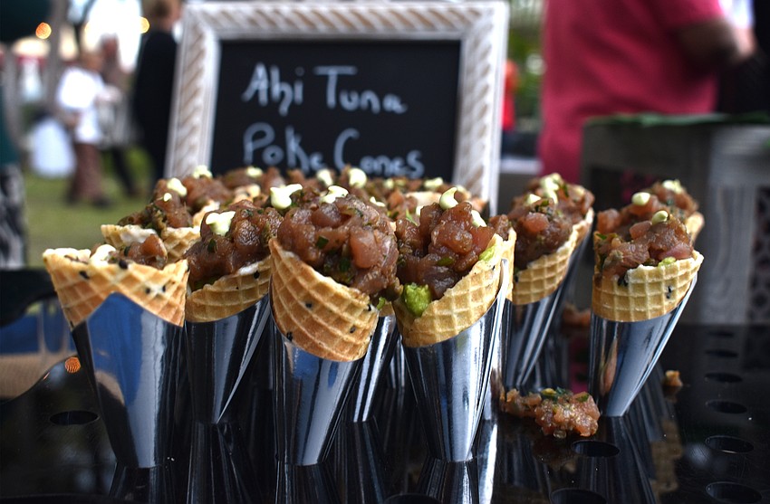 Tommy Bahama Restaurant and Bar served ahi tuna pokes cones as one of their dishes.
