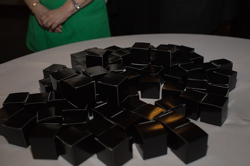 For a raffle, guests drew a box and if they had a sticker inside they would win the corresponding prize.