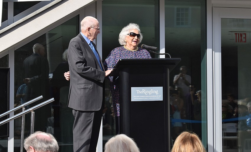 Donors Phil and Nancy Kotler welcome guests to the new pavilion.
