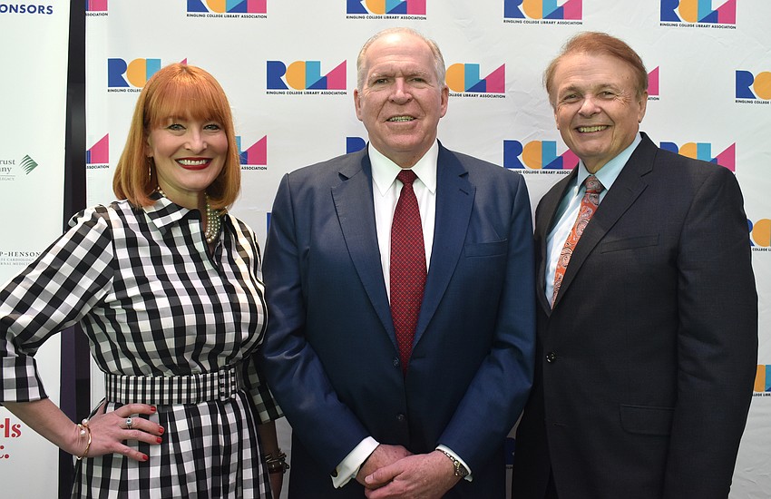 RCLA Town Hall Chairwoman Emily Walsh, former CIA Director John Brennan and Ringling College of Art and Design President Larry Thompson