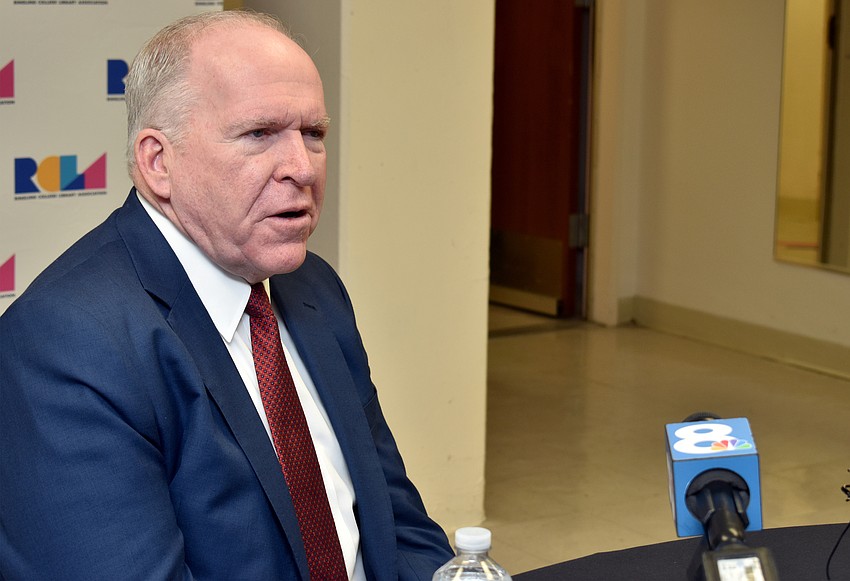 Former CIA Director John Brennan answers press questions ahead of speaking at the first RCLA Town Hall Lecture Series on Jan. 22.