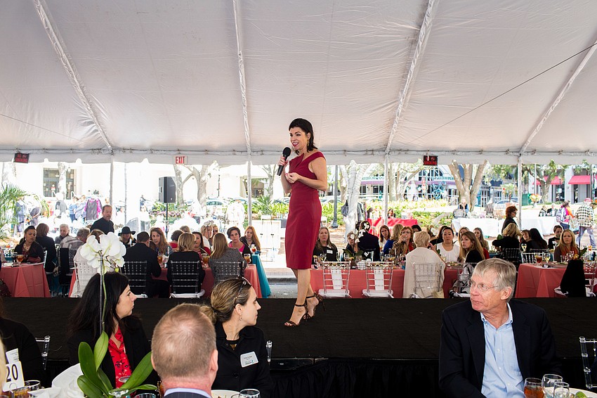 Selah Freedom CEO Elizabeth Melendez Fisher gives a speech.