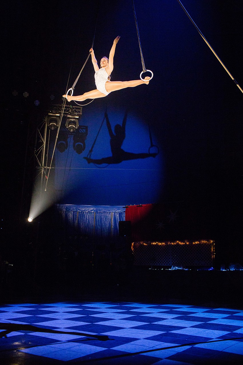 Teresa Powell performs on the rings