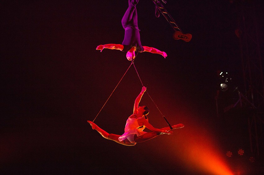 Duo Abramov performs an aerial perch.