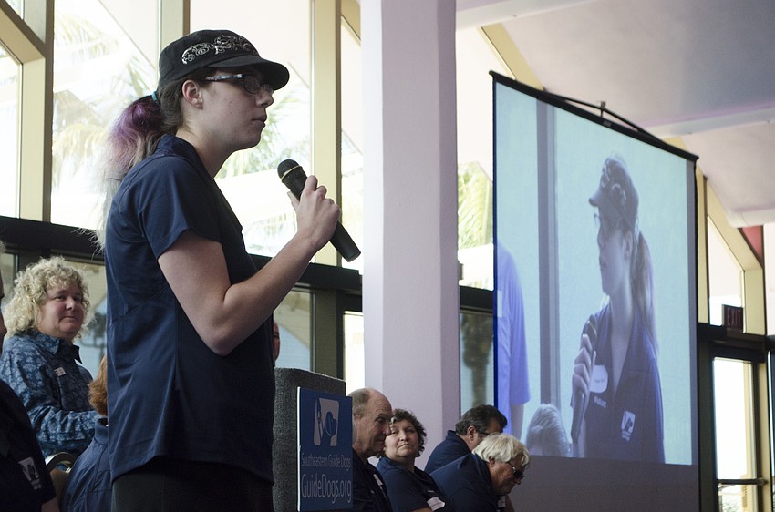 Teagan Russ talks about the experience of meeting her first guide dog, Stanley.