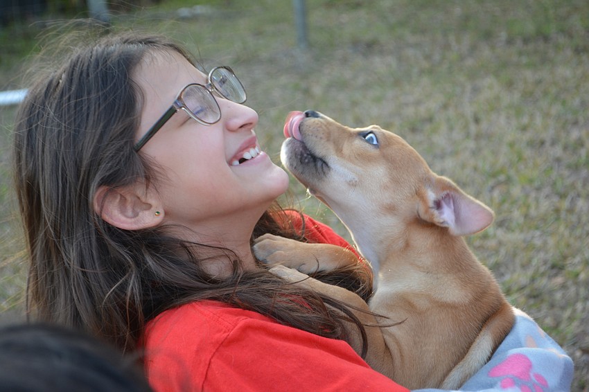 Tylee Giorgio was doing interviews, but the puppy had other ideas.