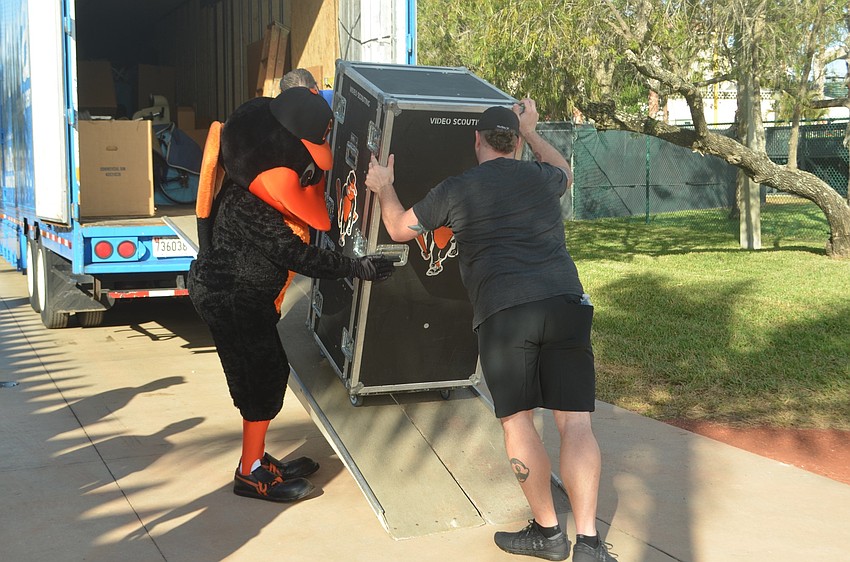 Along with weights and exercise equipment, the team shipped its video scouting system from Baltimore to Sarasota.
