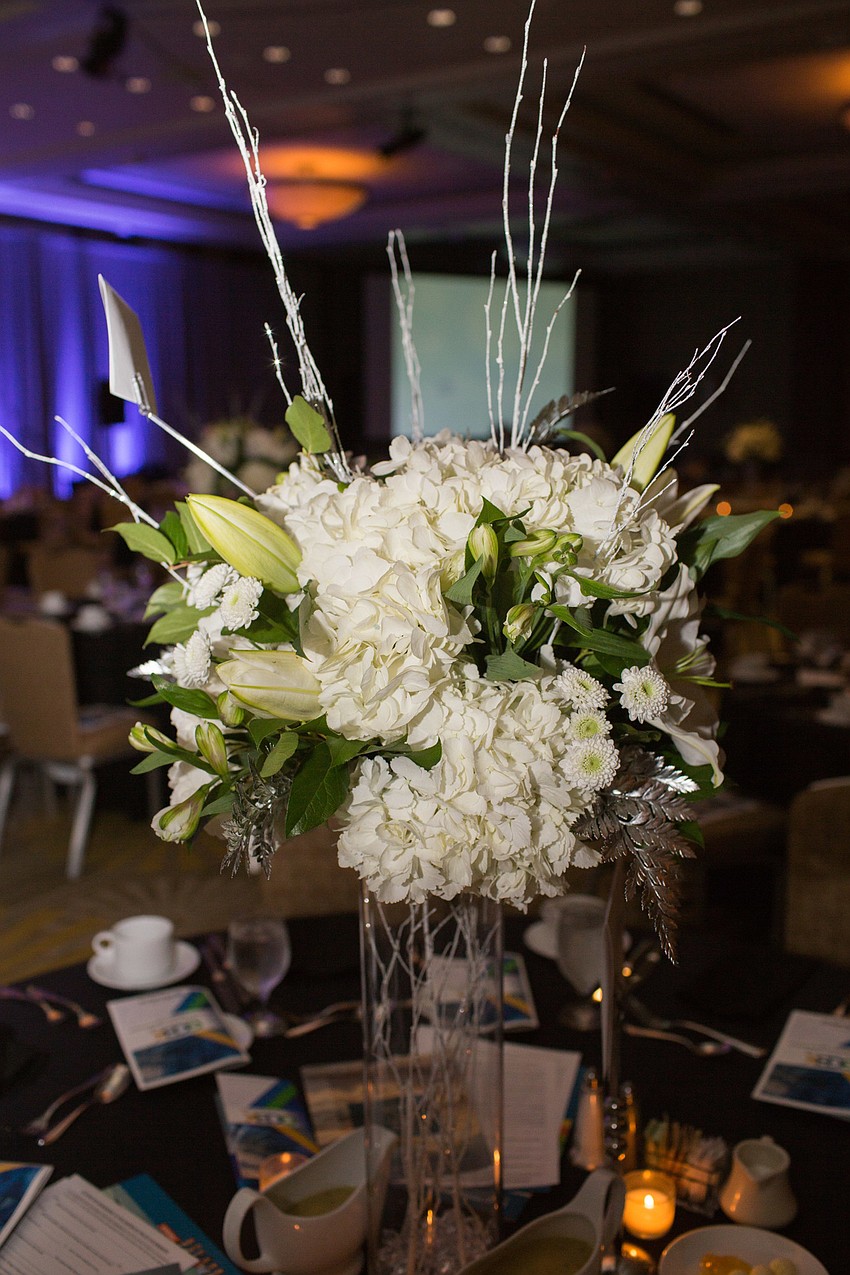 White hydrangeas made for big centerpieces on a few of the tables.