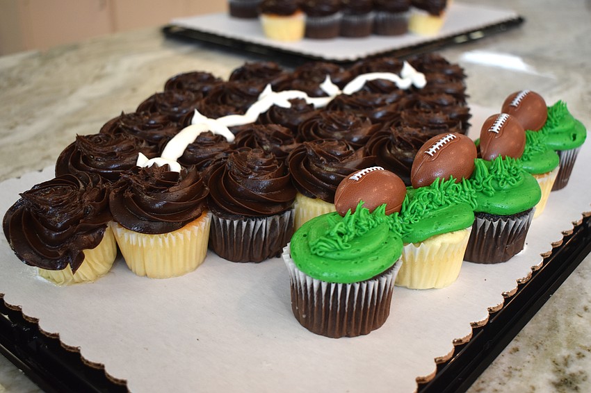 Among other tailgating foods, football-themed cupcakes were prepared for dessert.