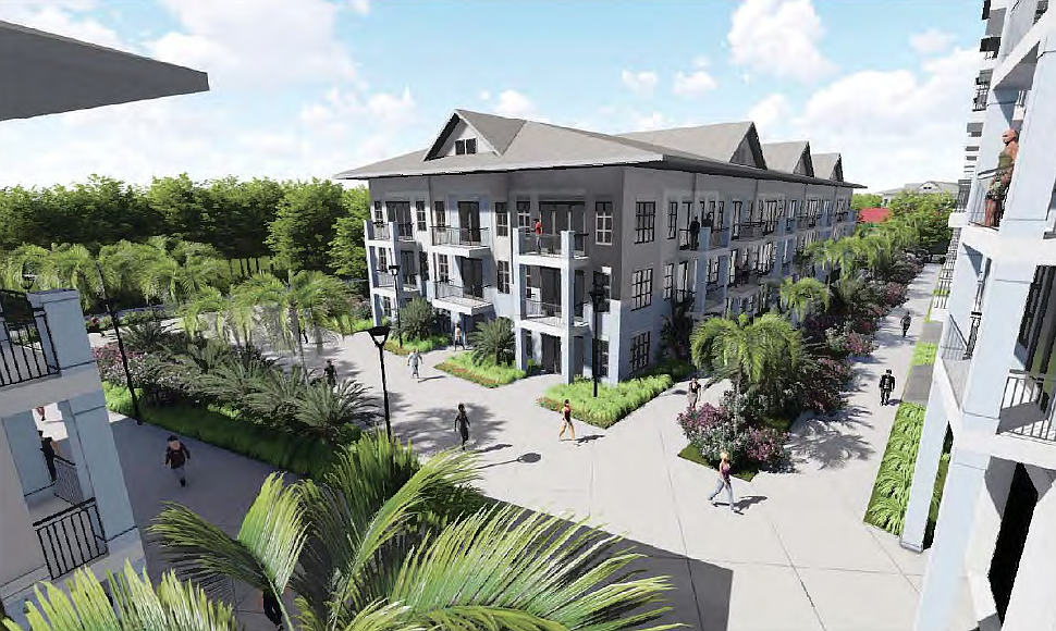 This rendering shows what the residential aspect of the Siesta Promenade, adjacent to the nearby neighborhoods, may look like if eventually approved.